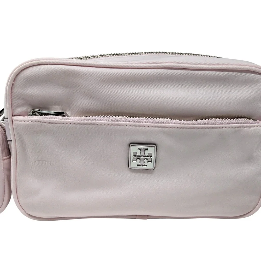 Tory Burch Virginia Crossbody Bag Women OS Pink New Nylon Double T Logo Pouch